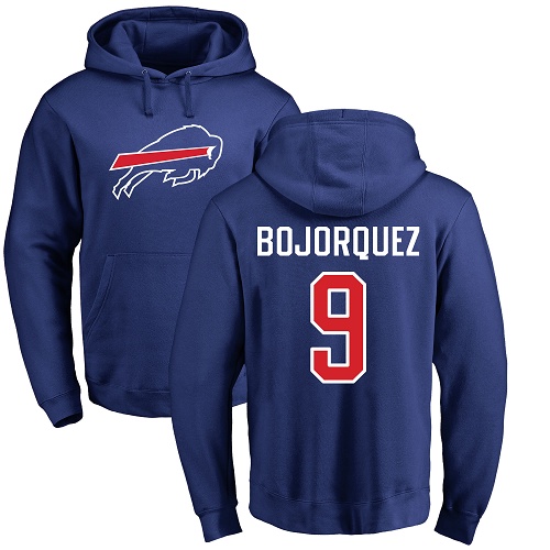 Men NFL Buffalo Bills 9 Corey Bojorquez Royal Blue Name and Number Logo Pullover Hoodie Sweatshirt